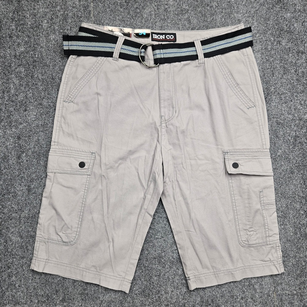Iron Co Mens Size W34 Cargo Shorts Gray With Belt 100% Cotton NEW